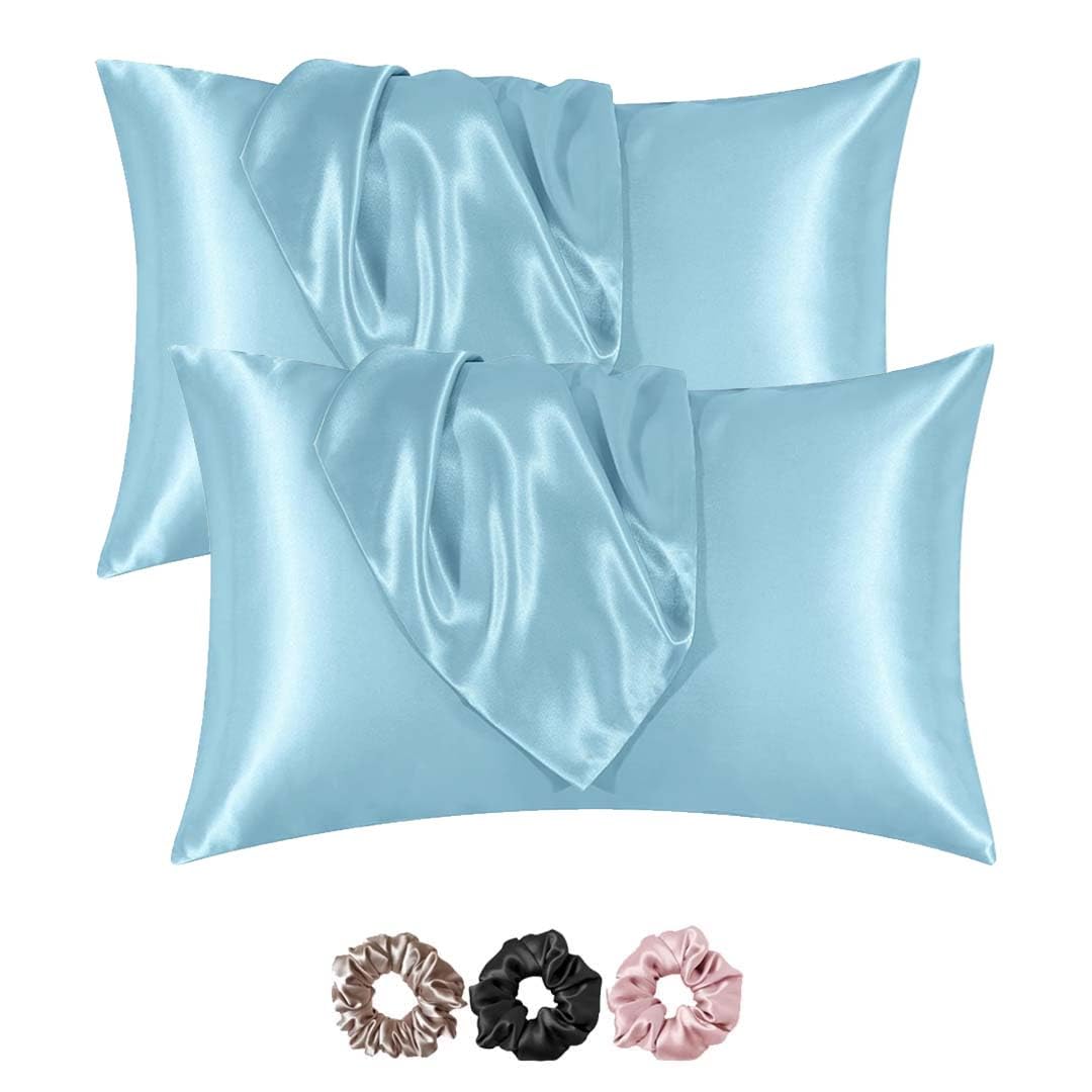 Mulberry Satin Silk Pillow Cover Set – 2-Pack with 3 Multicolor Scrunchies | 18"x28" | Envelope Closure | Hair & Skin Friendly Pillowcases