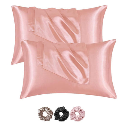 Mulberry Satin Silk Pillow Cover Set – 2-Pack with 3 Multicolor Scrunchies | 18"x28" | Envelope Closure | Hair & Skin Friendly Pillowcases