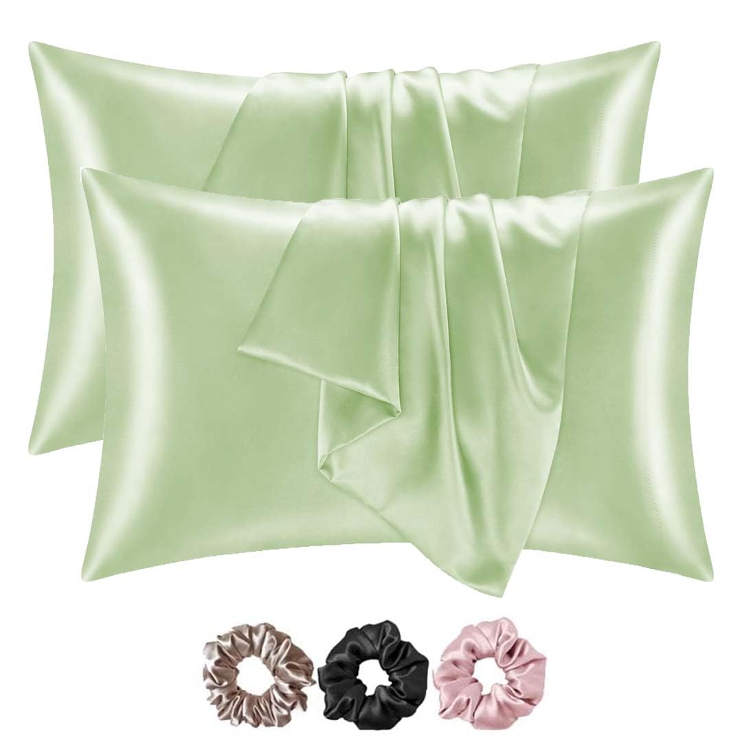 Mulberry Satin Silk Pillow Cover Set – 2-Pack with 3 Multicolor Scrunchies | 18"x28" | Envelope Closure | Hair & Skin Friendly Pillowcases