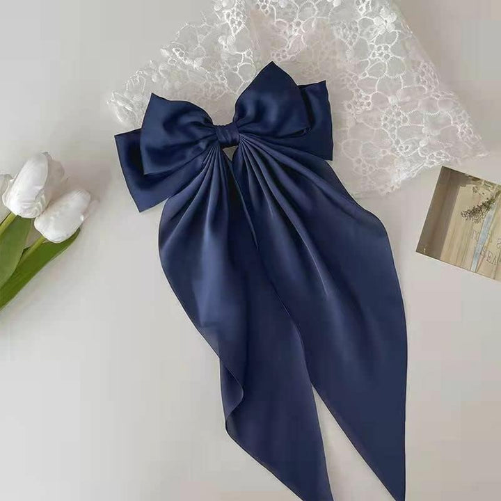 Big Satin Layered Hair Bow for Women & Girls – 11-Inch Long Barrette Clip | Elegant Oversized Bow with Long Tails | Fashion Hair Accessory