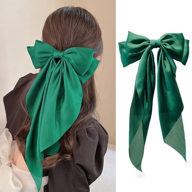 Big Satin Layered Hair Bow for Women & Girls – 11-Inch Long Barrette Clip | Elegant Oversized Bow with Long Tails | Fashion Hair Accessory