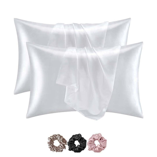Mulberry Satin Silk Pillow Cover Set – 2-Pack with 3 Multicolor Scrunchies | 18"x28" | Envelope Closure | Hair & Skin Friendly Pillowcases