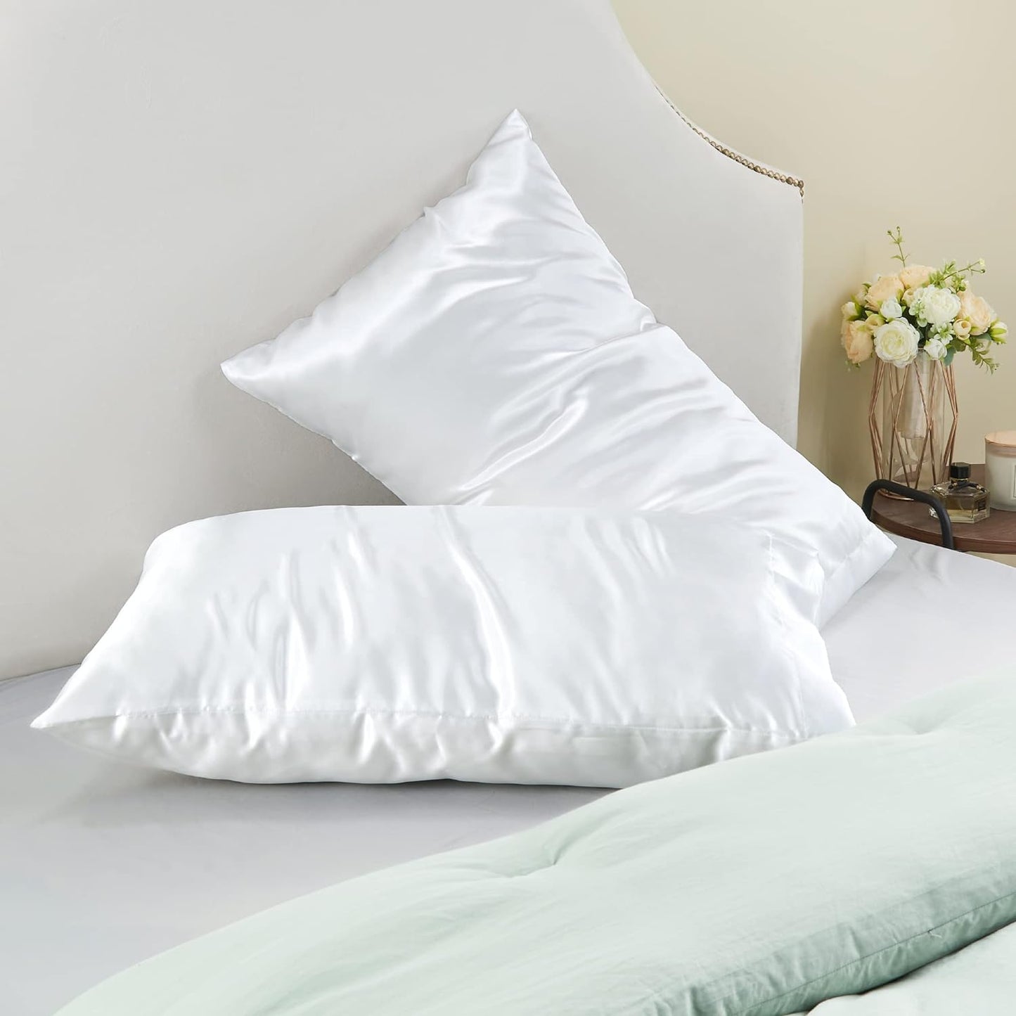 Mulberry Satin Silk Pillow Cover Set – 2-Pack with 3 Multicolor Scrunchies | 18"x28" | Envelope Closure | Hair & Skin Friendly Pillowcases