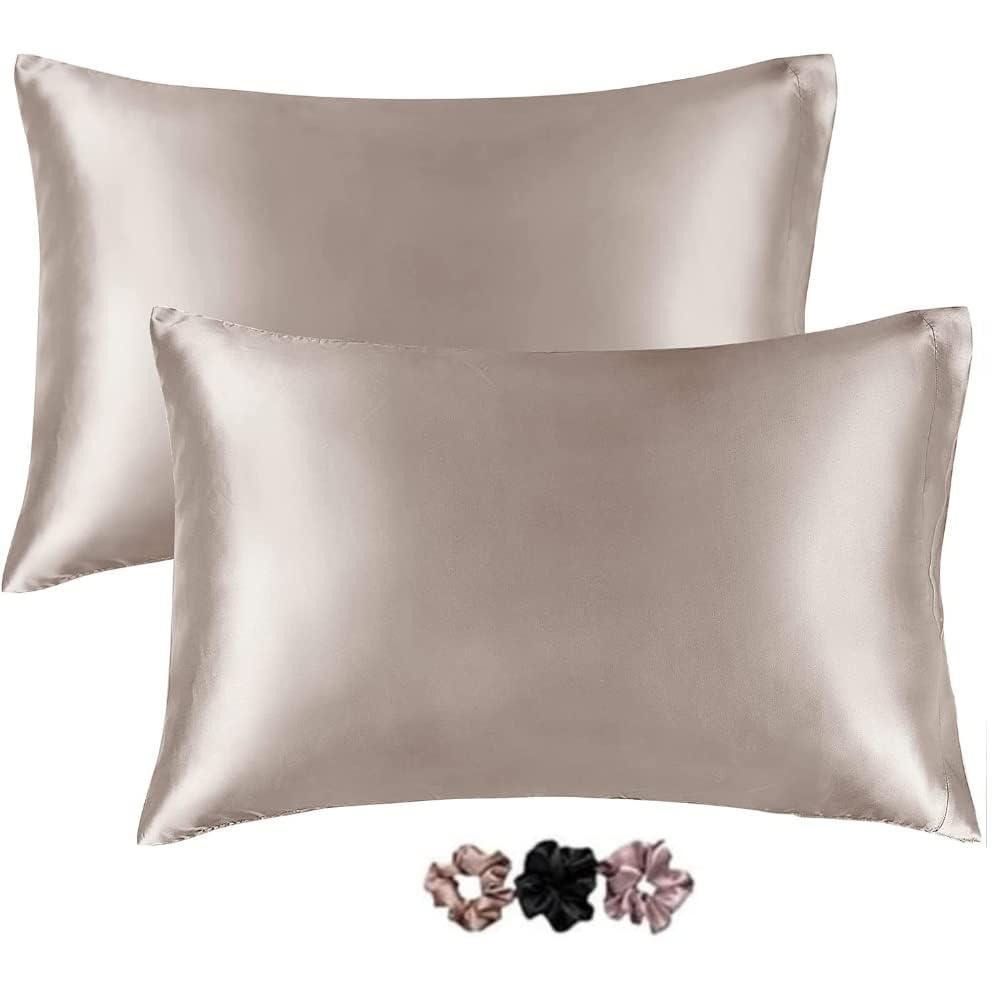 Mulberry Satin Silk Pillow Cover Set – 2-Pack with 3 Multicolor Scrunchies | 18"x28" | Envelope Closure | Hair & Skin Friendly Pillowcases