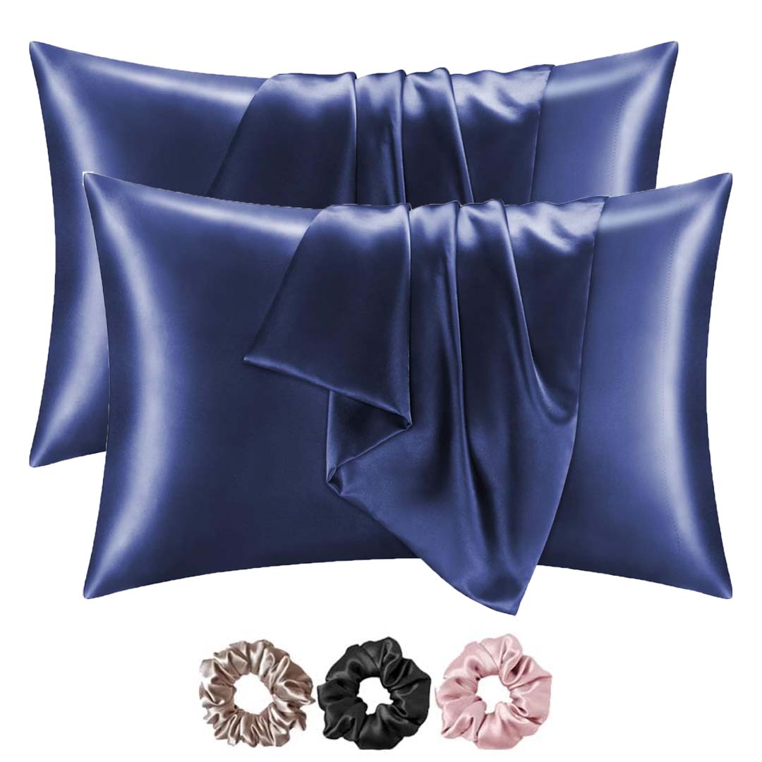 Mulberry Satin Silk Pillow Cover Set – 2-Pack with 3 Multicolor Scrunchies | 18"x28" | Envelope Closure | Hair & Skin Friendly Pillowcases